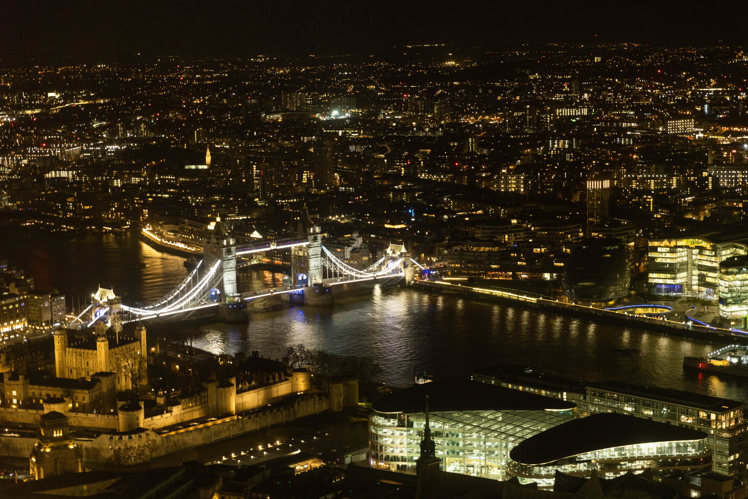 London Night Skyline - view of Tower Bridge